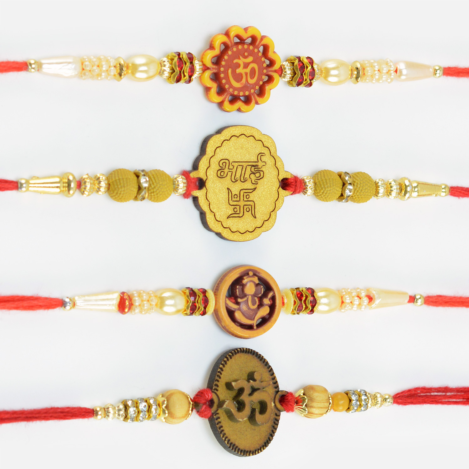 Two Om One Ganesha and One Bhai Written Nicely Designs Mauli Rakhis for Brothers
