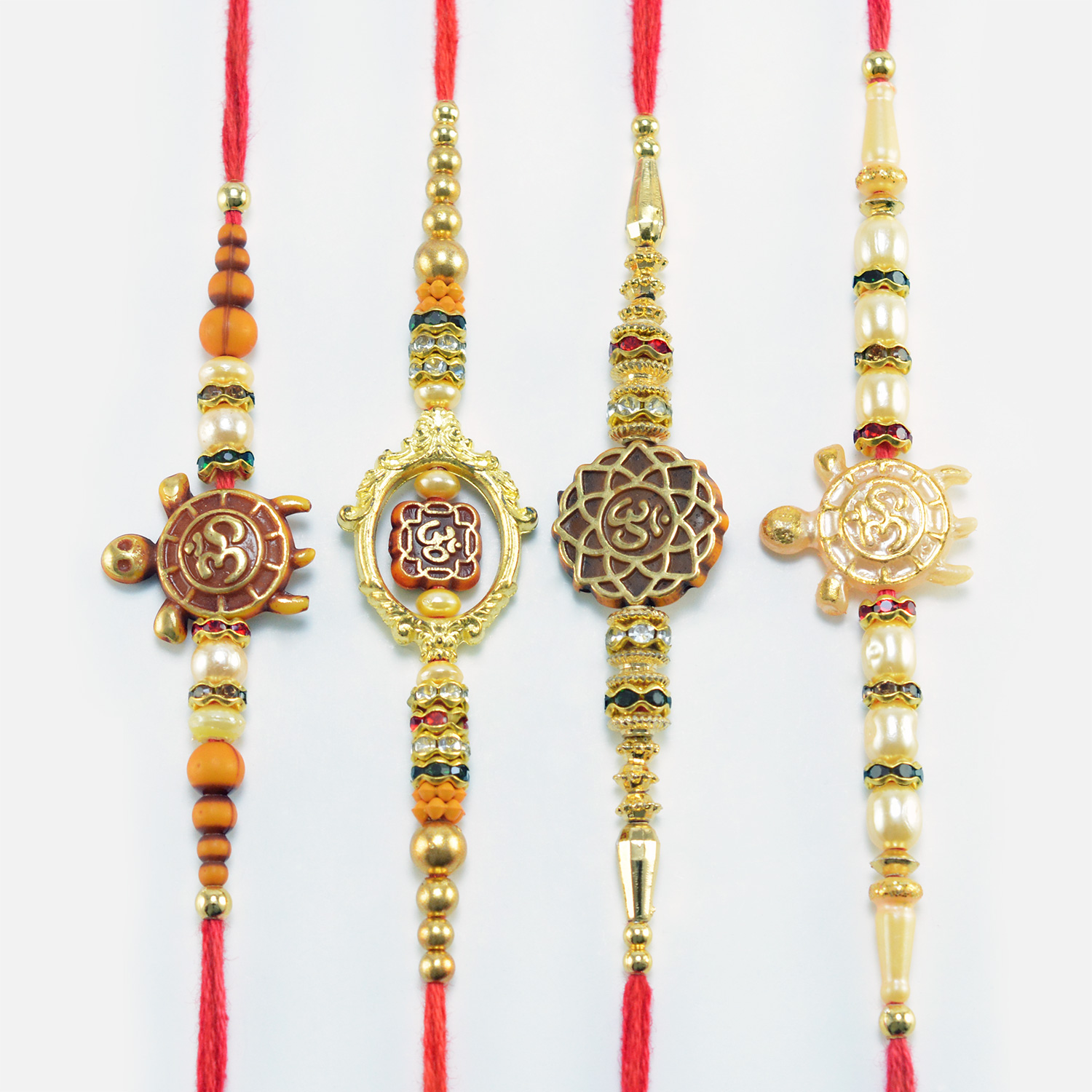 Two Small Lucky Tortoise and Two Holy Sacred Rakhi Set of 4 Brother Rakhis