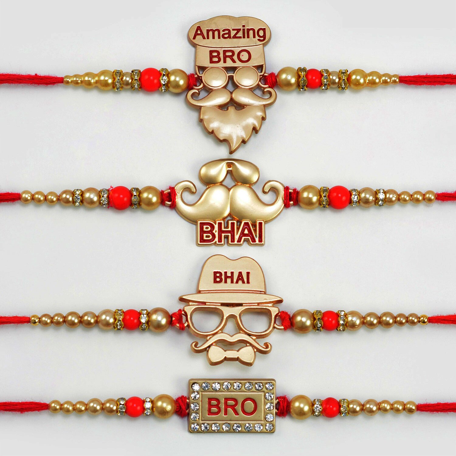 Set of Fancy and Modern Beard and Mustache Rakhis for Brothers