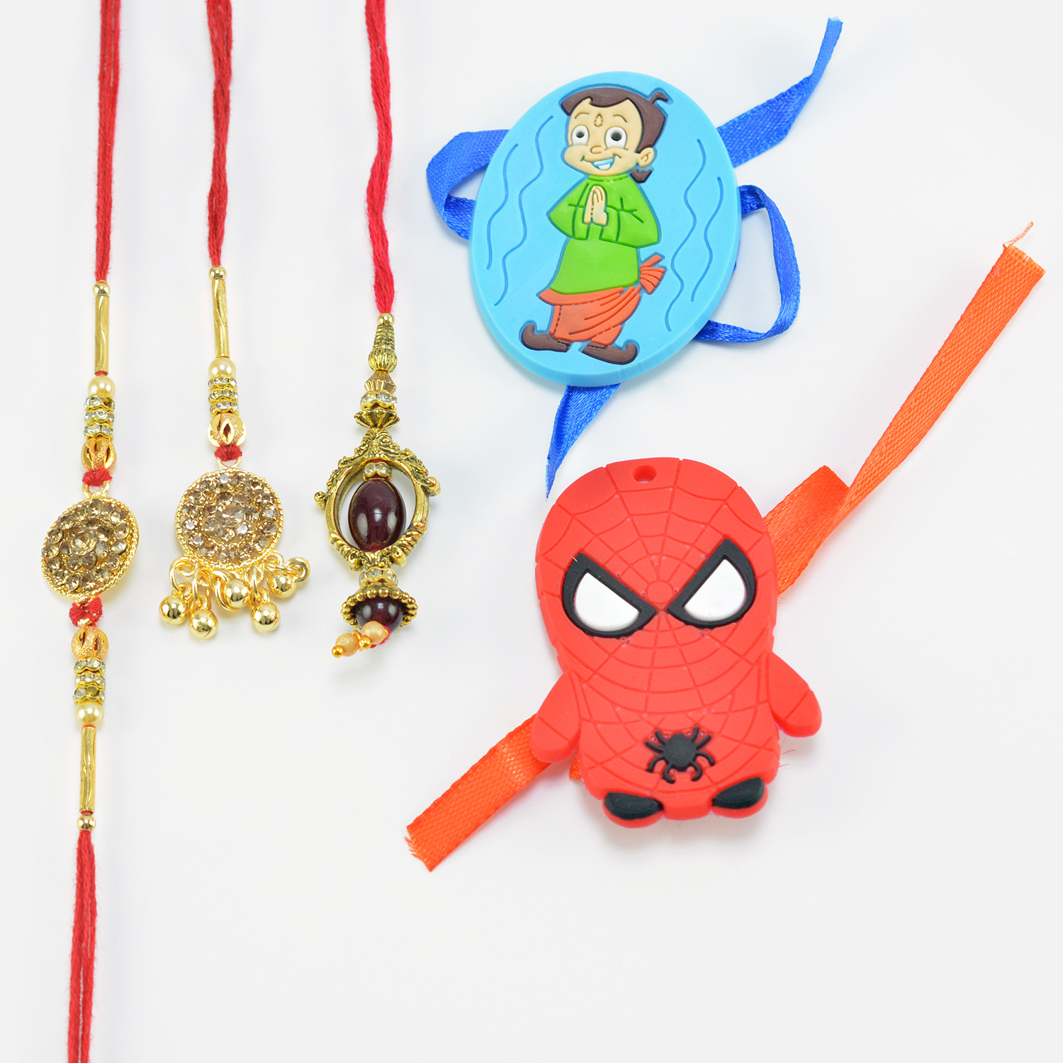 Chhota Bheem and Spider Man Kids Rakhi with One Two Unique Lumba and One Brother Rakhi