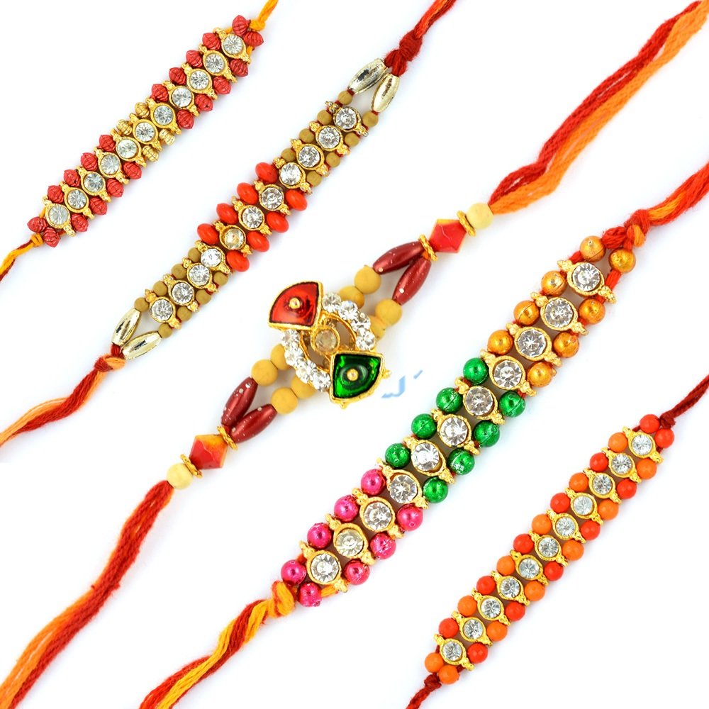 Amazing Beads Diamond Rakhi Bracelet of 5 Rakhis Set