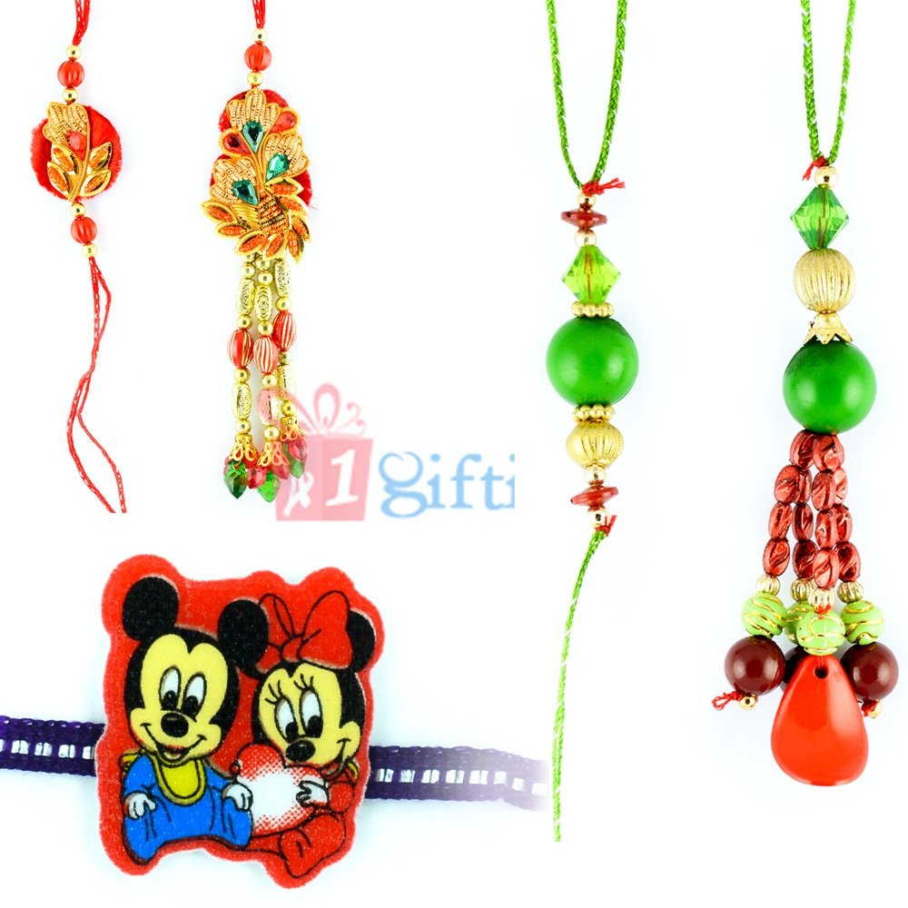Amazing Beads Bhaiya-Bhabhi Micky Mouse Kids 5 Rakhis Set