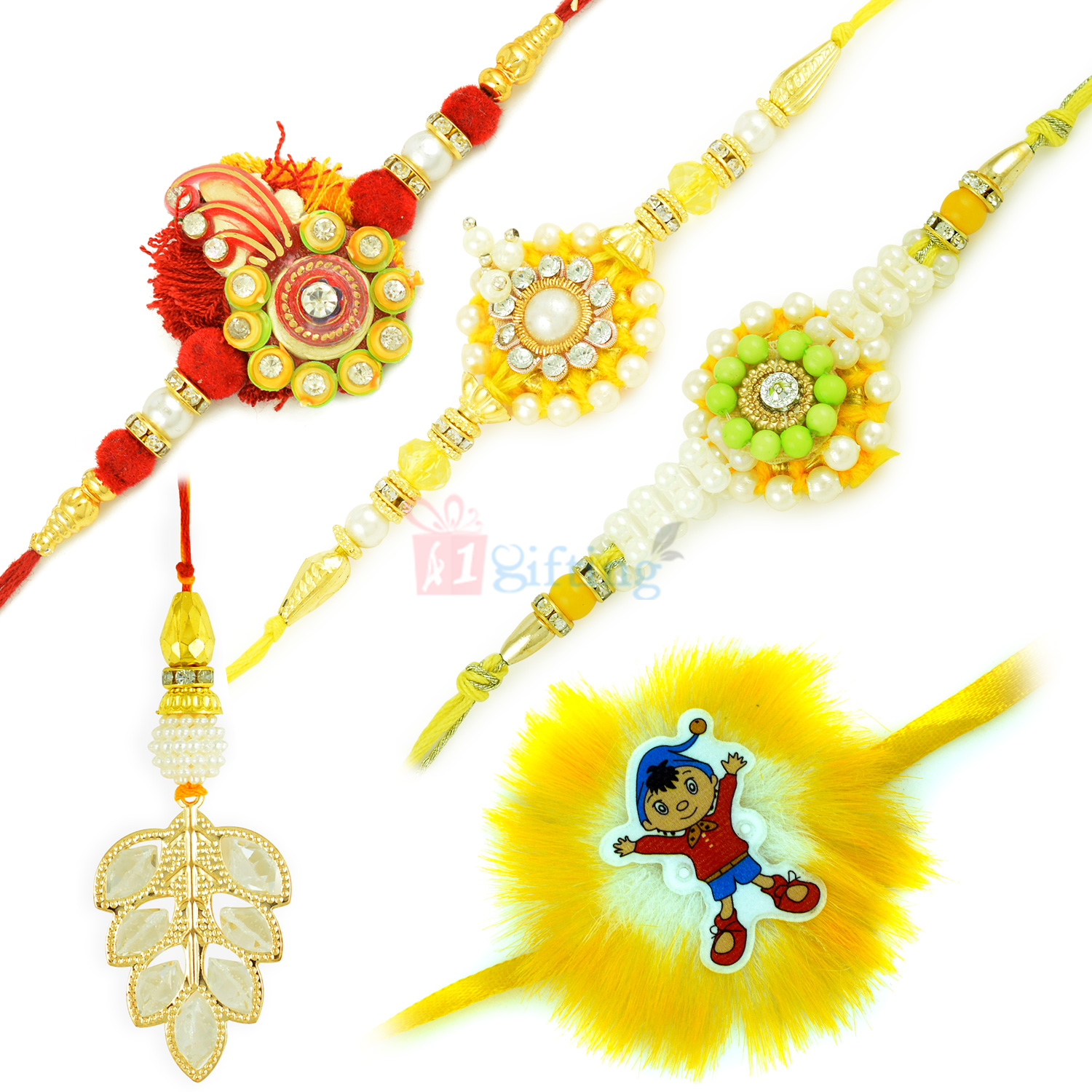 Droll Noddy Kids Beads Pair Rakhi Set