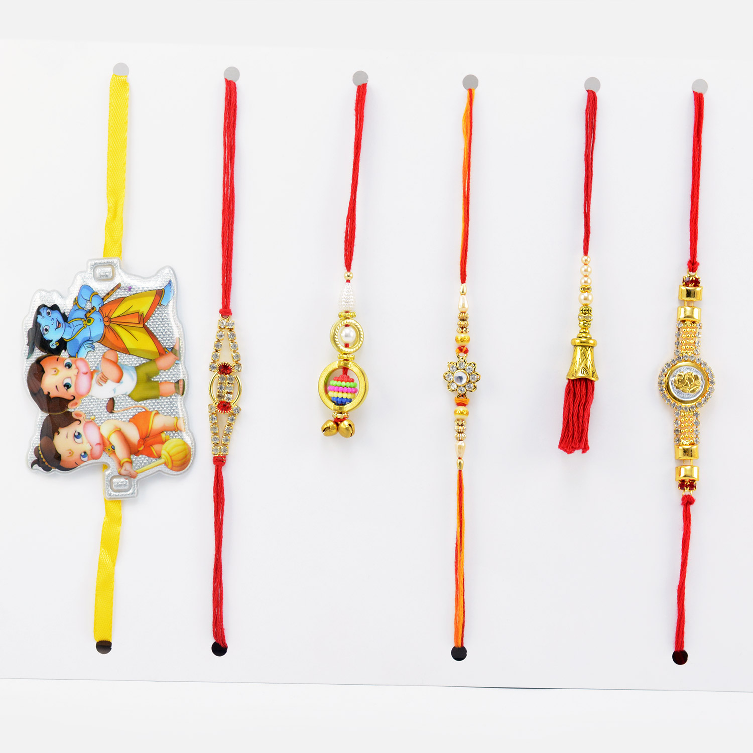 Magnificent Combo of Jewel and Golden color Rakhis 3 Brother 2 Ladies and a Kid