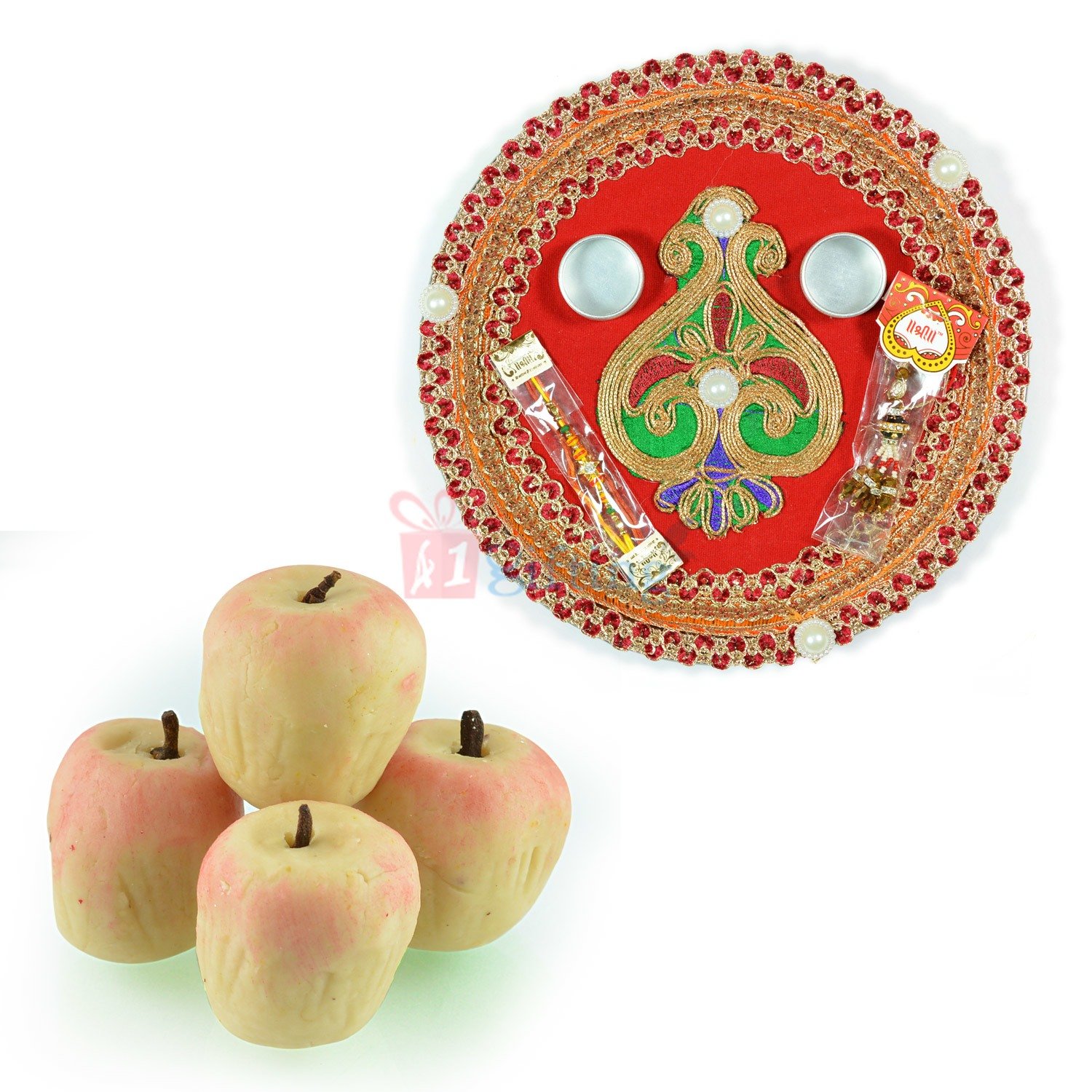 Zardozi Floral Pooja Thali with Kaju Apple