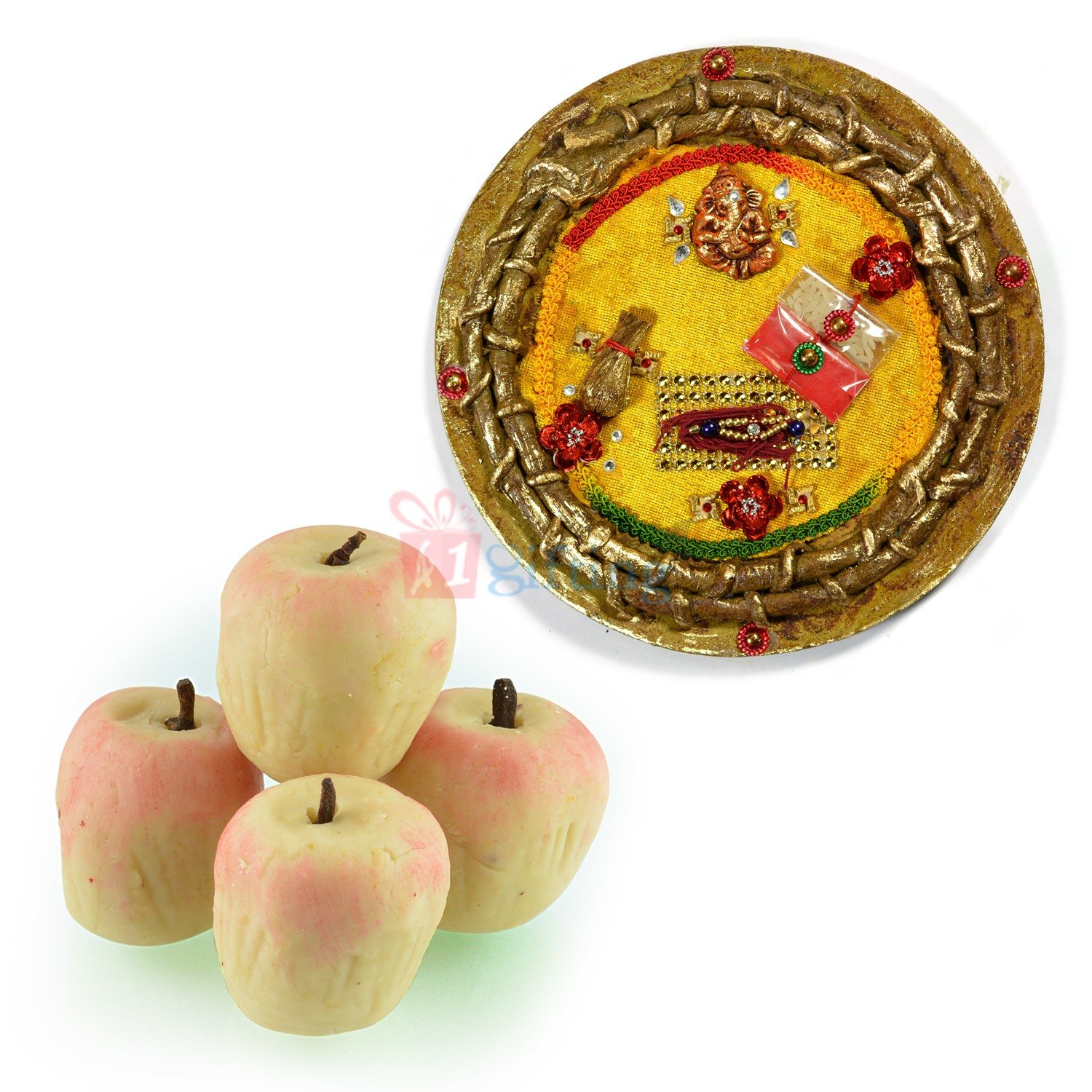 Beautiful Paper Meshi Pooja Thali with Kaju Apple