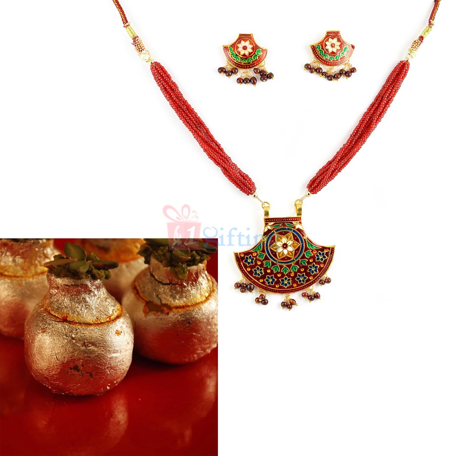 Beautiful Jewellery with Kaju Kalash Sweet Hamper