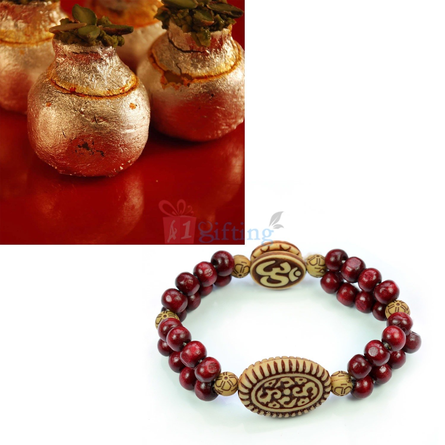 Beautiful Om Bracelet with Kaju Kalash Sweet Gift