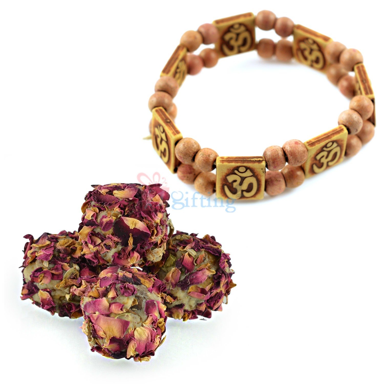 Kaju Rose Laddu Sweet Gift with Om Bracelet
