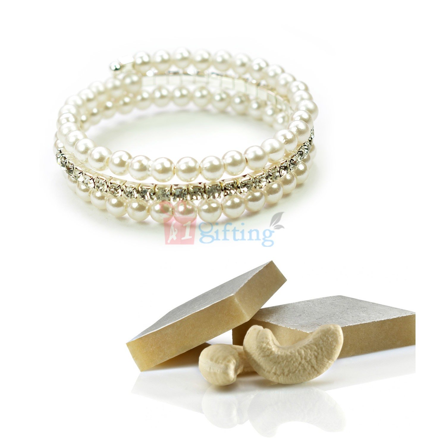 Diamond Pearl Bracelet with Kaju Katli Gift Hamper