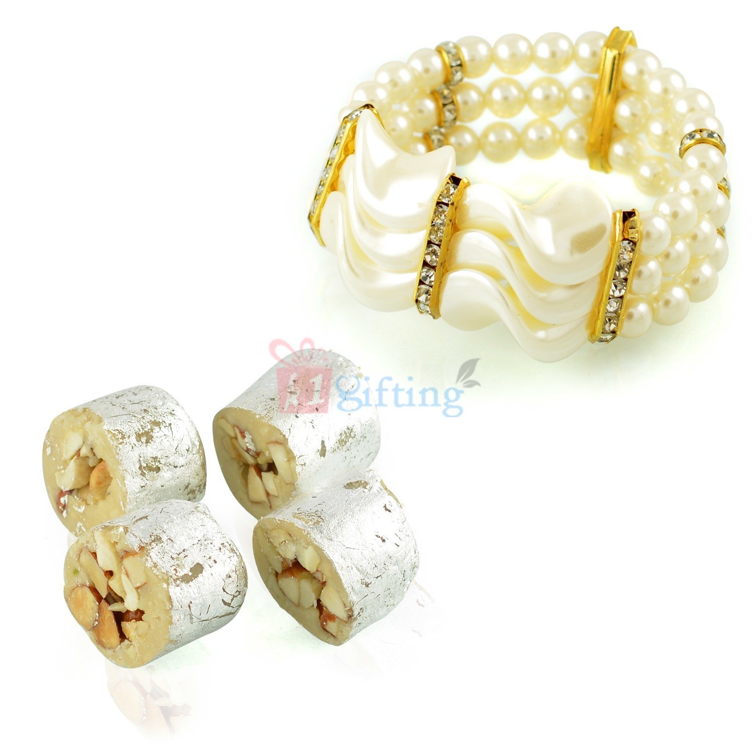 Beautiful Pearl Liner Bracelet with Kaju Honey Due