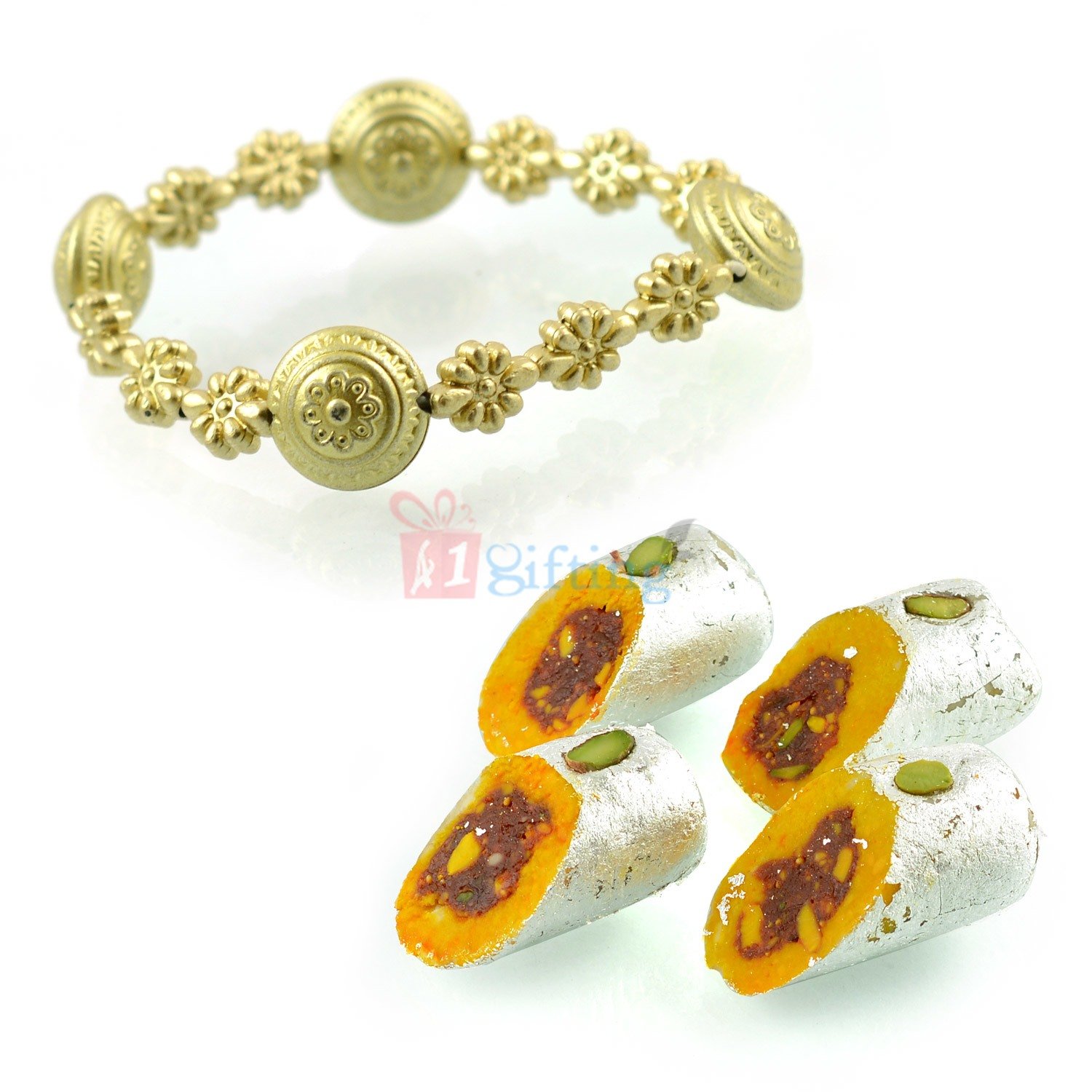Kaju Raj Bahar with Golden Flower Bracelet