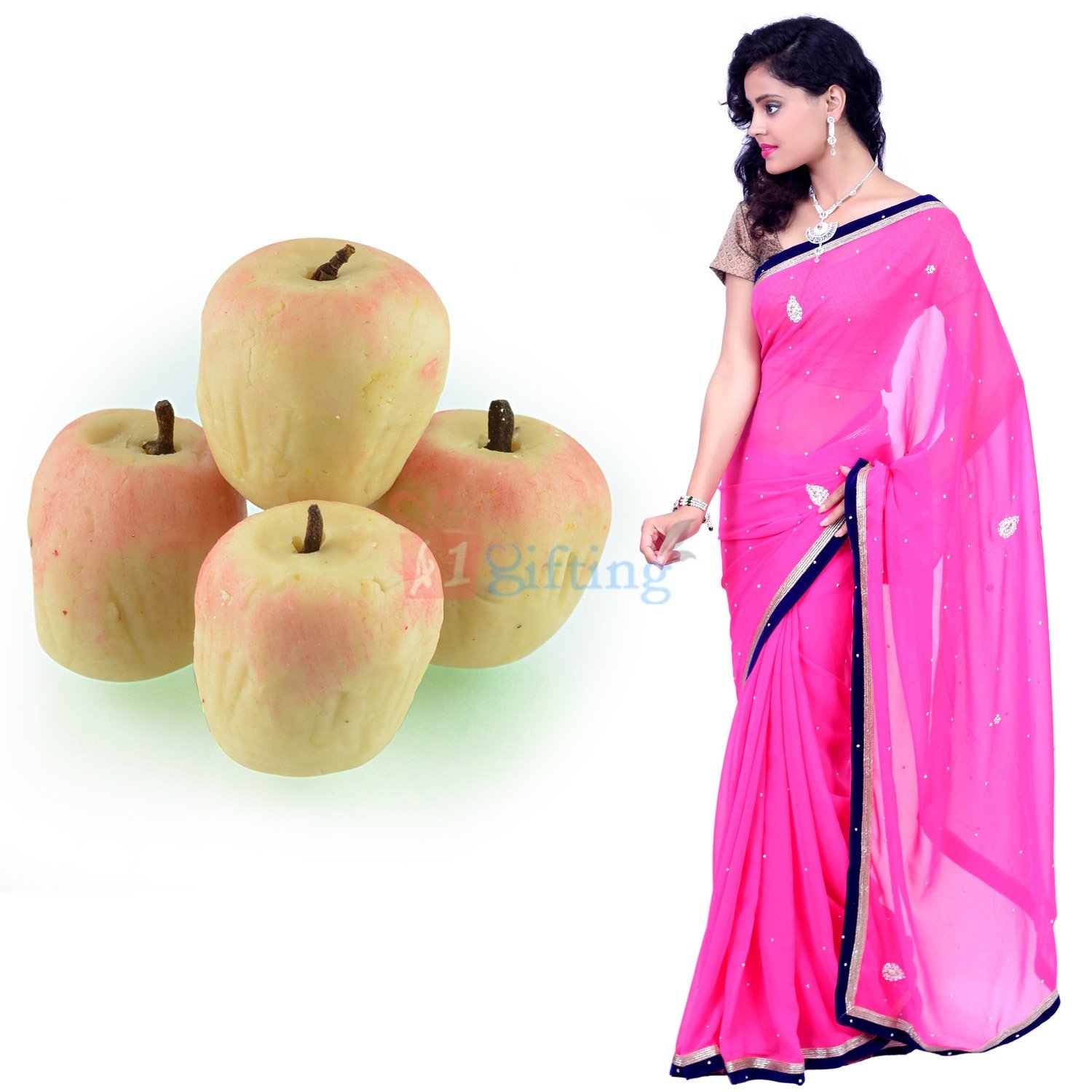 Gorgious Saree with Kaju Apple Gift