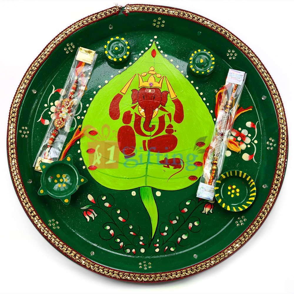 Leaf Ganesh Paiting Rakhi Pooja Thali