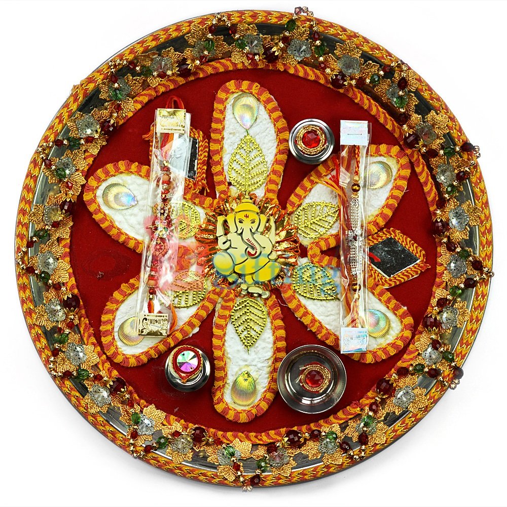 Flower Ganesha Mauli Rakhi Pooja Thali