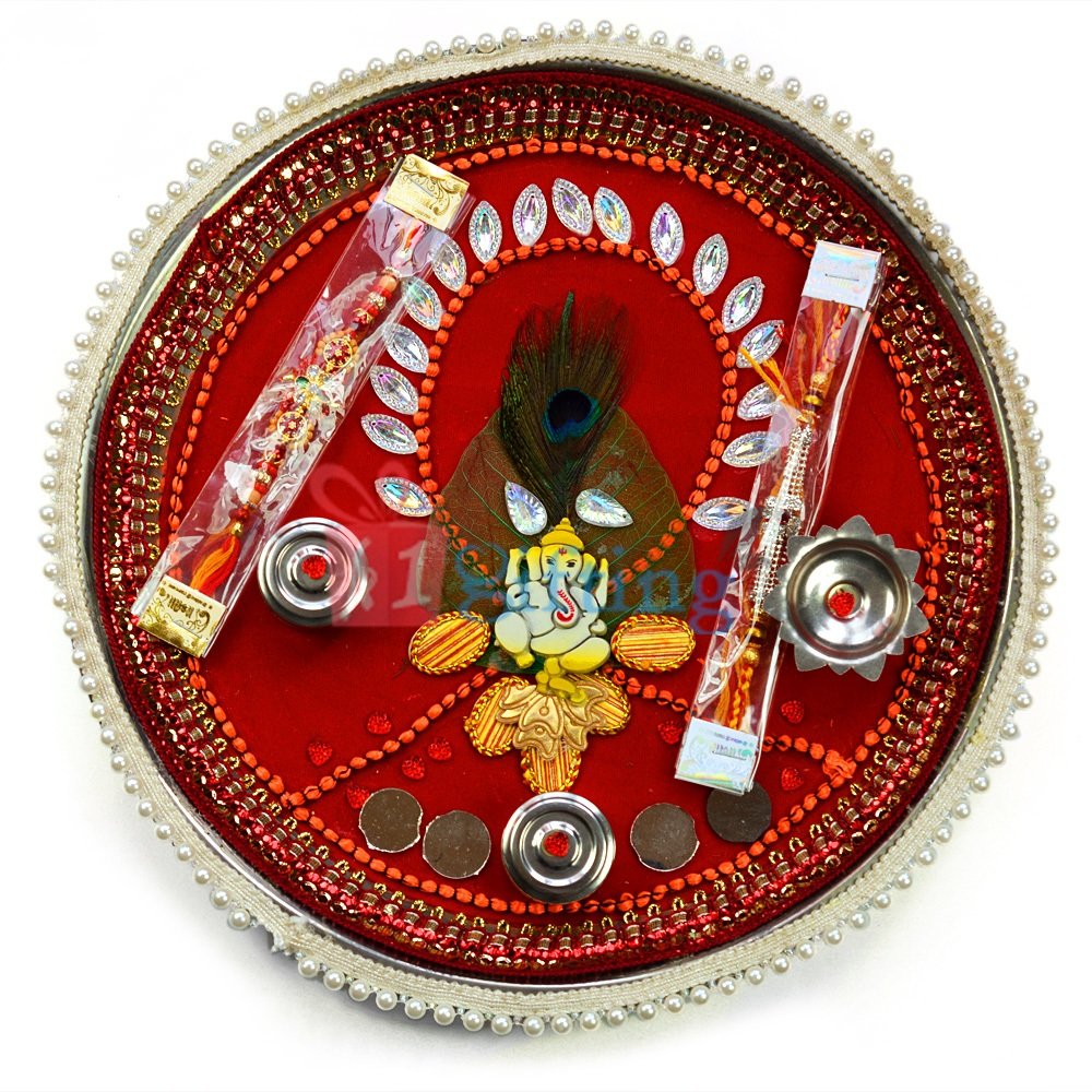 Pearl Kundan Vinayak Handicraft Rakhi Pooja Thali
