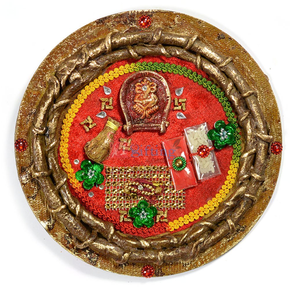 Traditional Mouli Ganesha Rakhi Pooja Thali of Paper Mache