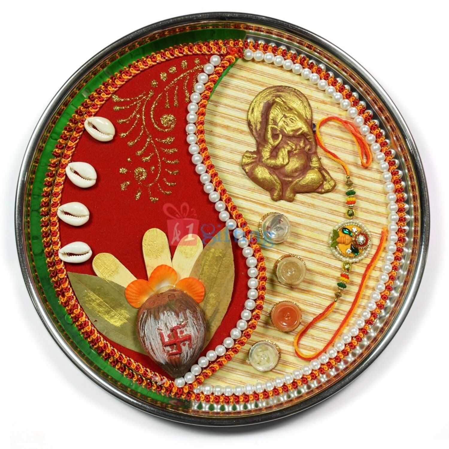 Pearl Mouli Coconut Rakhi Pooja Thali