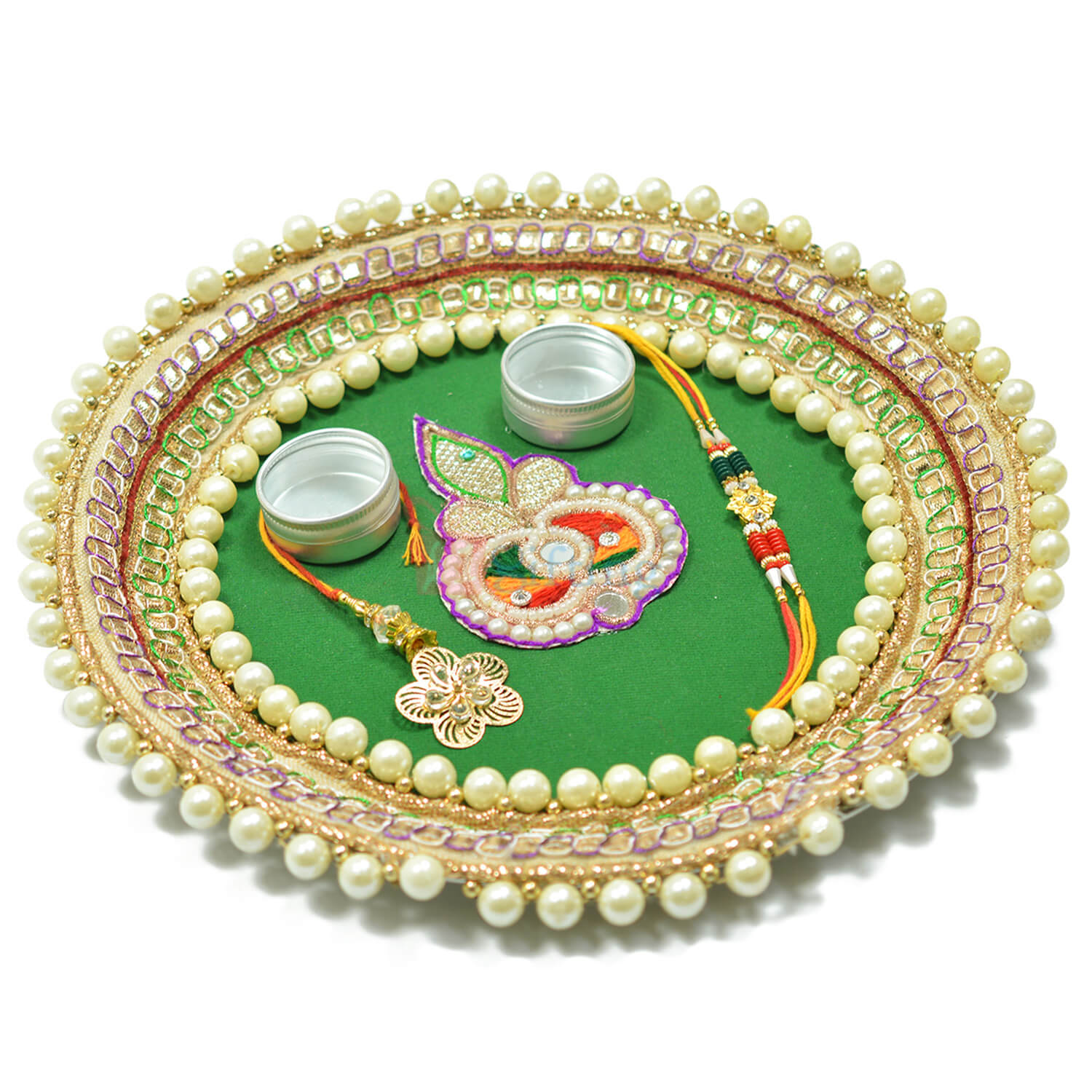 Buy or send Superb Looking Pearl Bordered Rakhi Pooja Thali Online