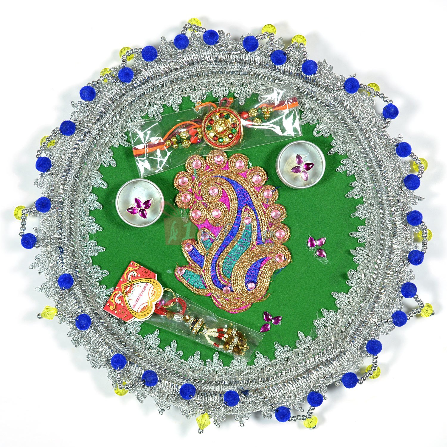 Amazing Kundan Beads Jhalar Rakhi Pooja Thali