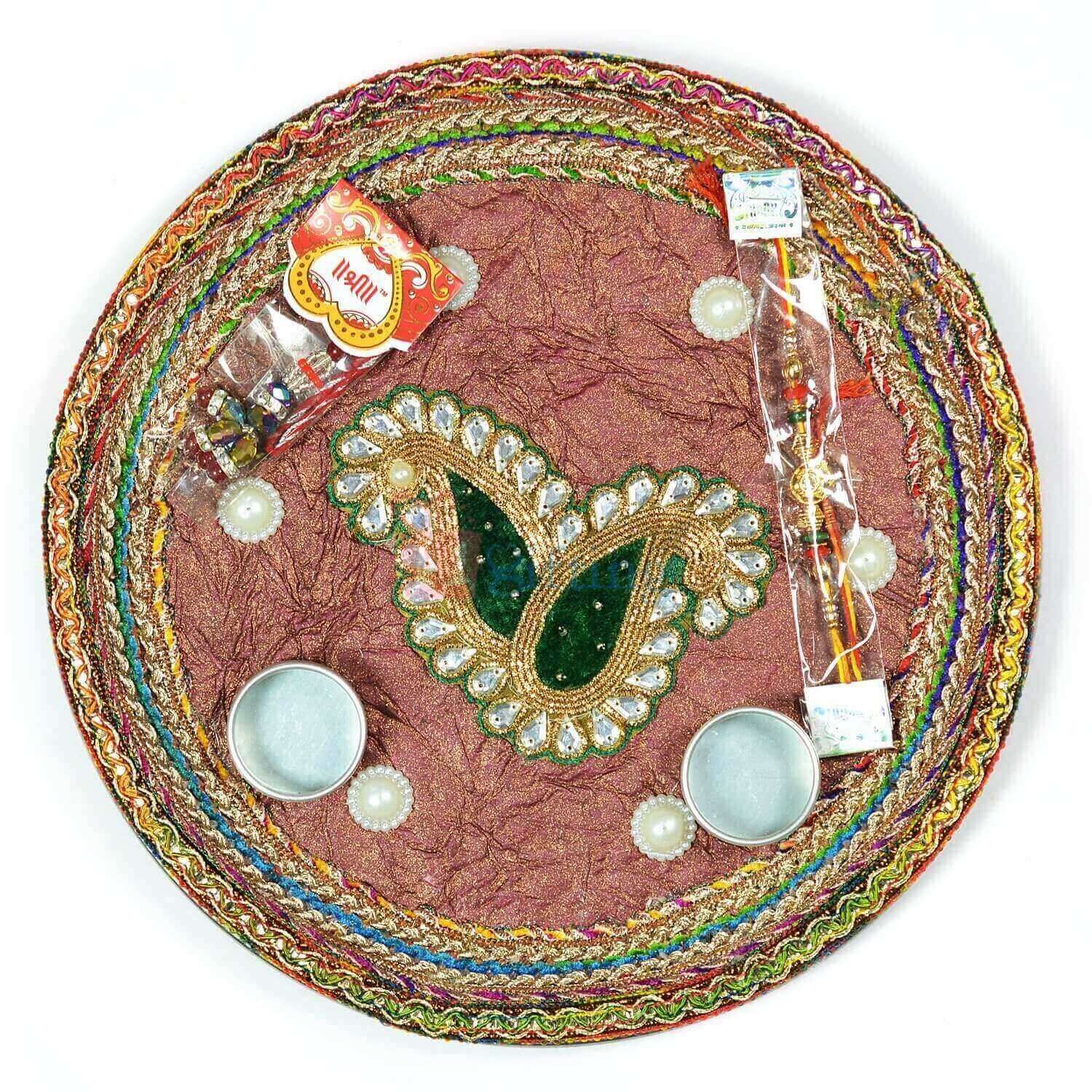Kundan Handmade Paper Base Rakhi Pooja Thali