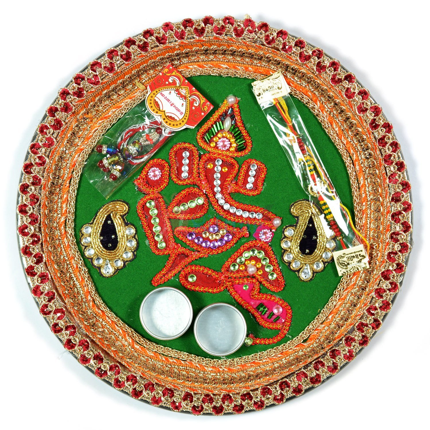 Traditional Ganesha Kundan Handmade Rakhi Pooja Thali