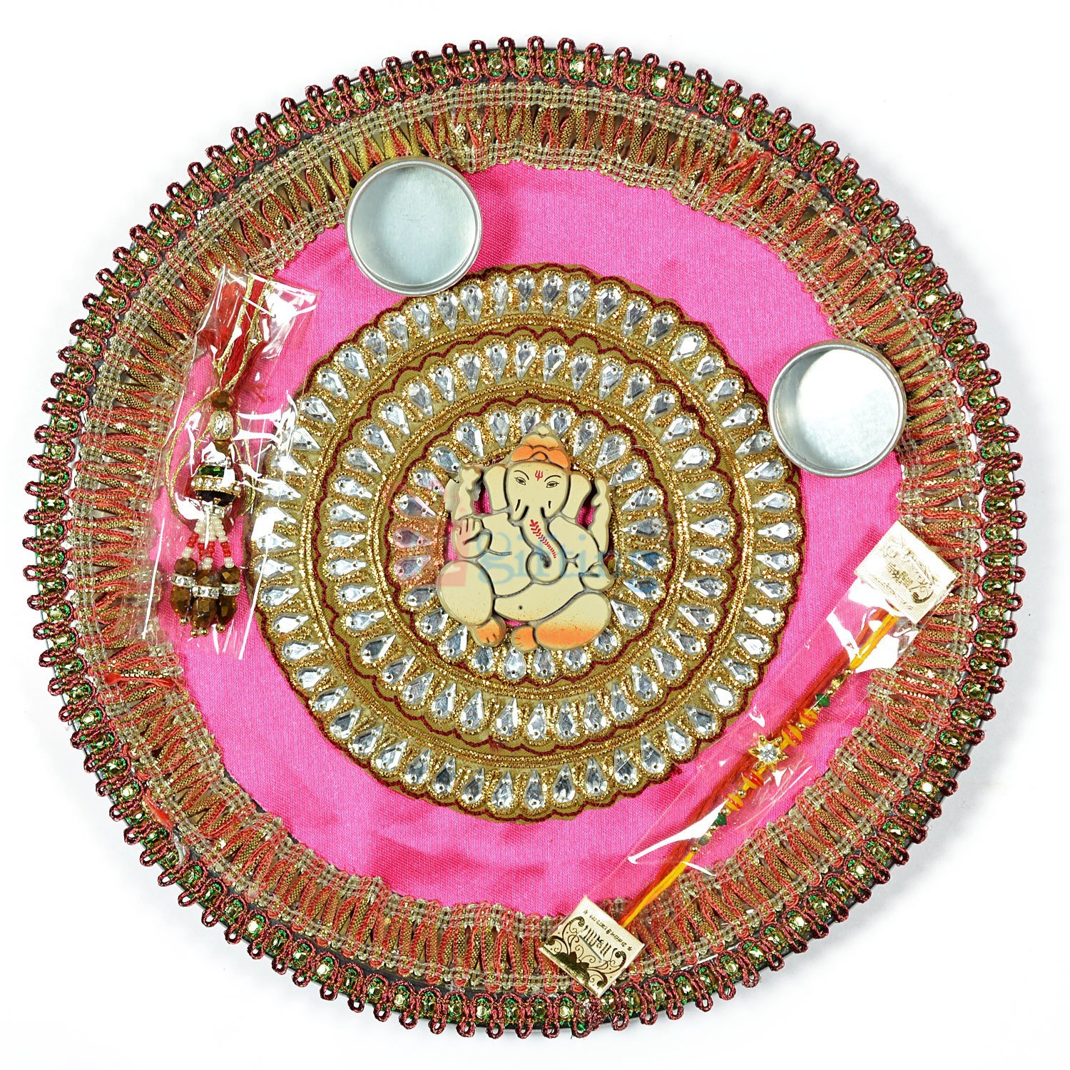 Wonderful Kundan Work Ganesha Rakhi Pooja Thali
