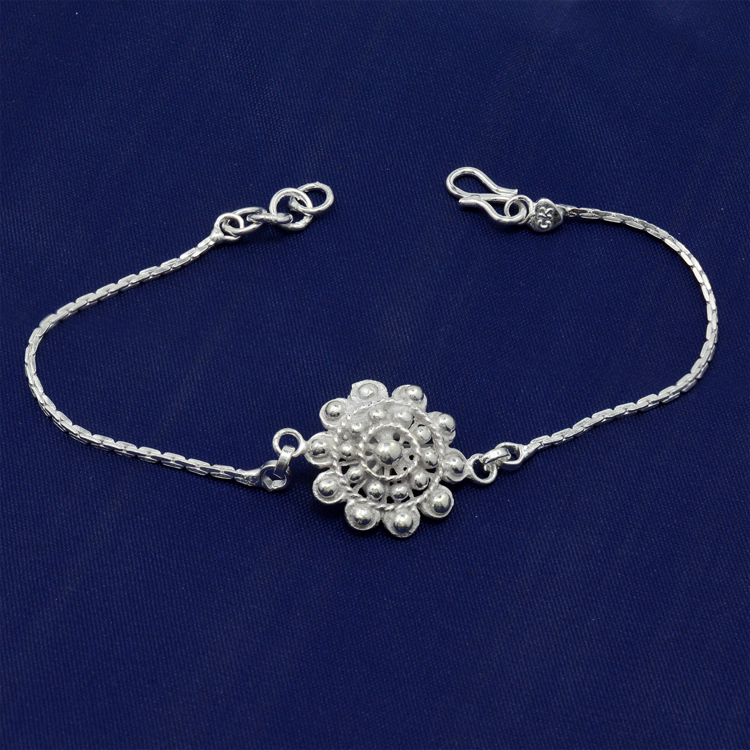 Pure 70% Silver Traditional Floral Rakhi