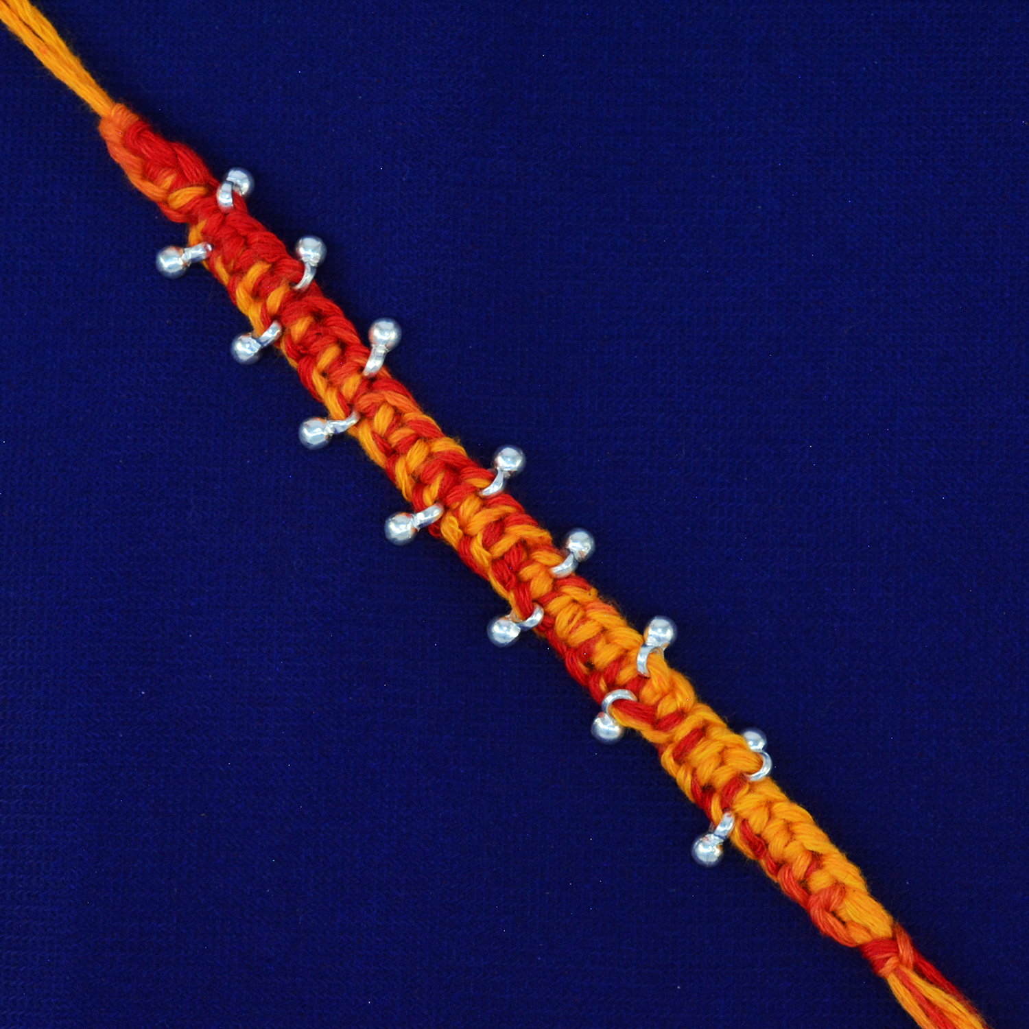 Mauli Thread Small 70% Pure Silver Beads Designer Brother Rakhi - 3.5 Gram