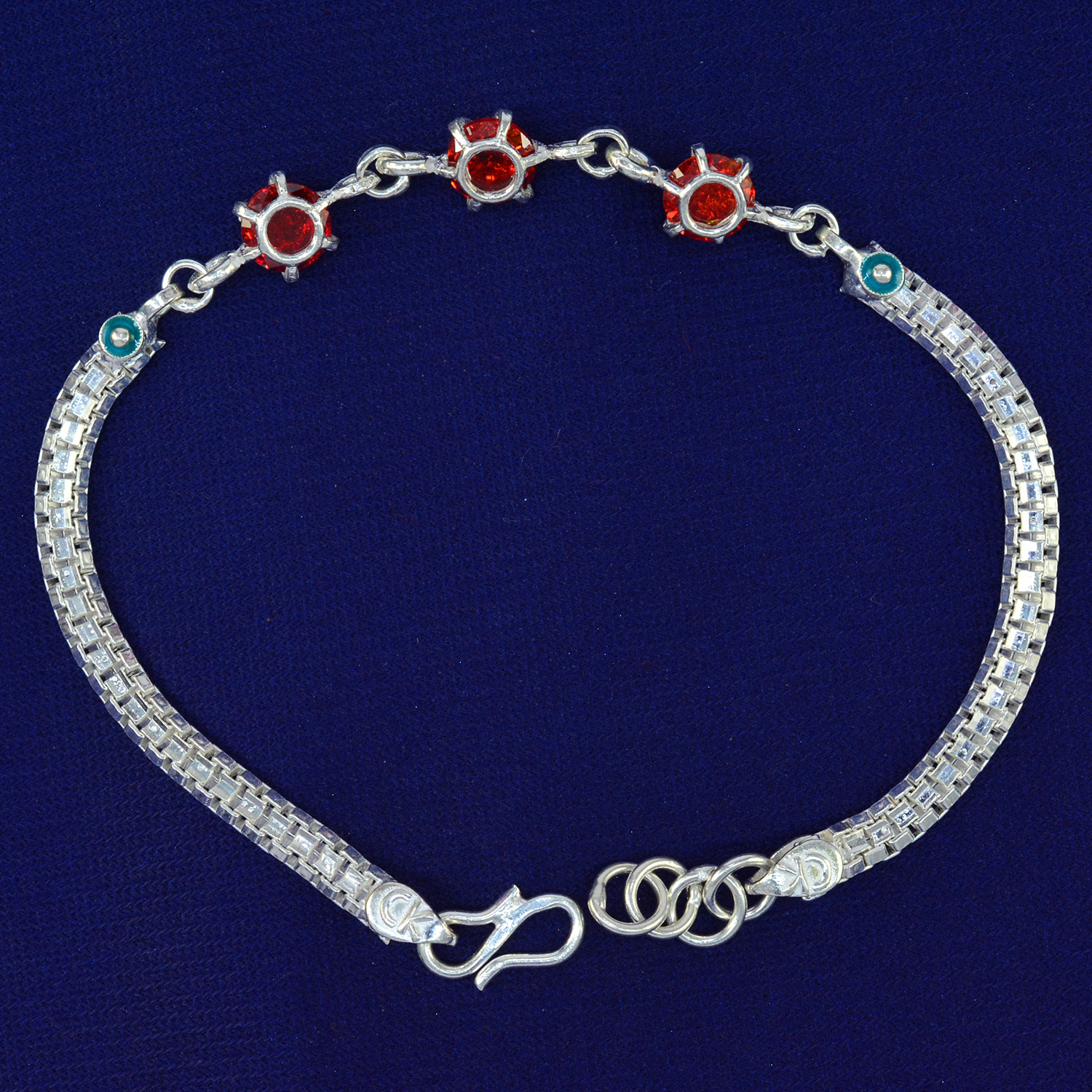 Marvelous Red Beaded 70% Pure Silver Amazing Attractive Rakhi - 10.7 Grams