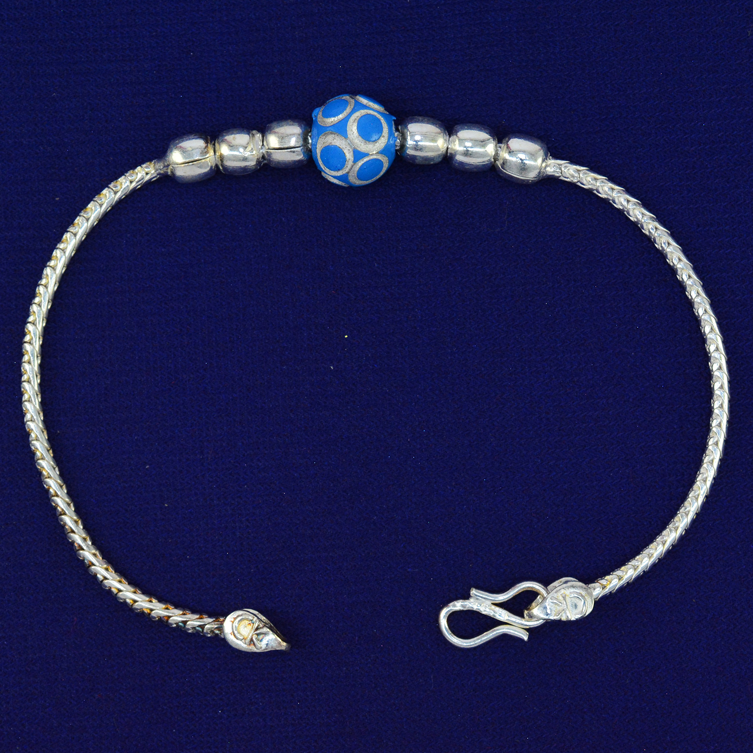 Blue Bead in Mid of 70% of Pure Silver Design Awesome Looking Rakhi - 9.7 Grams