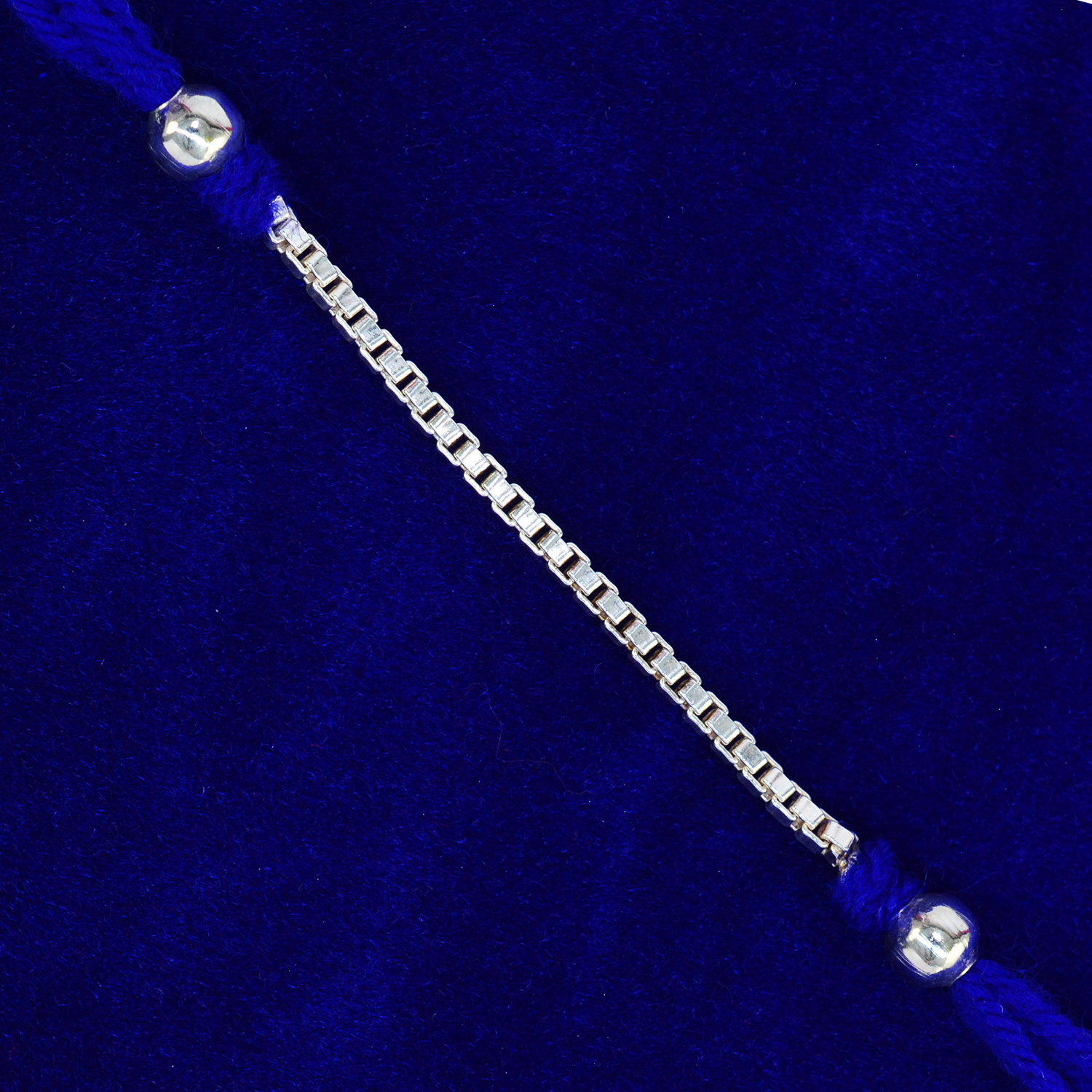Simple Blue Thread Designer Chain Pure Silver Brother Rakhi