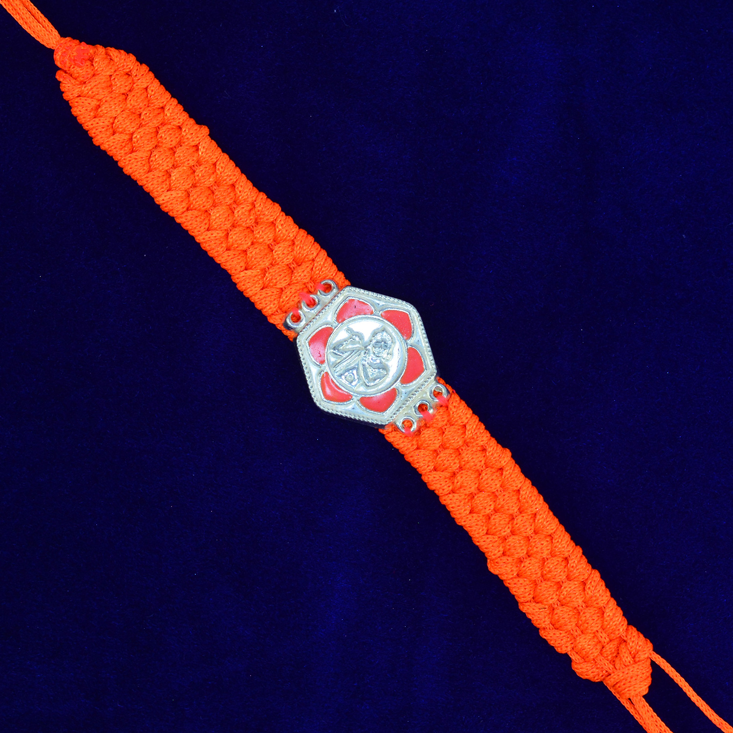 Shri Krishna Crafted Amazing Looking Orange Thread Pure Silver Rakhi