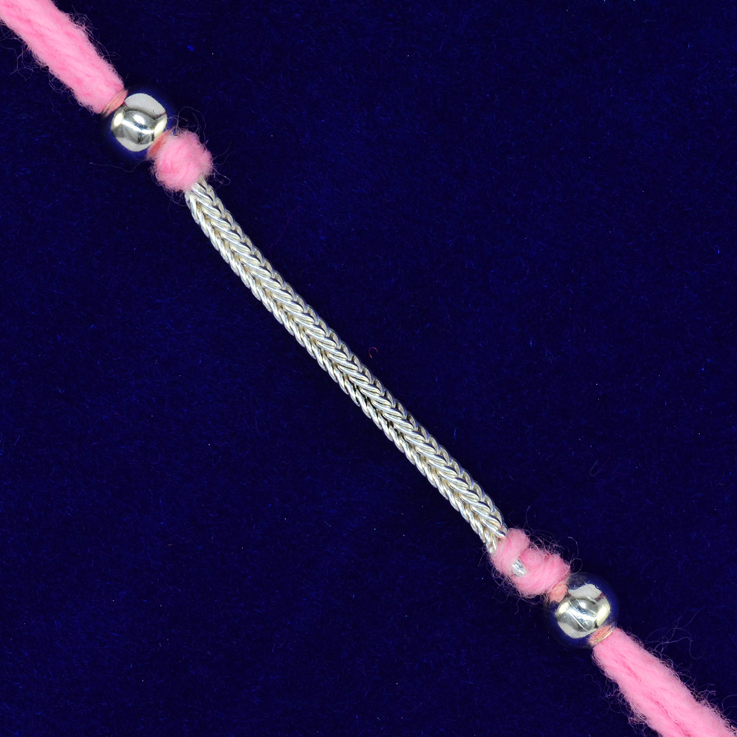 Pink Threaded Pure Silver Chain Rakhi for Brother
