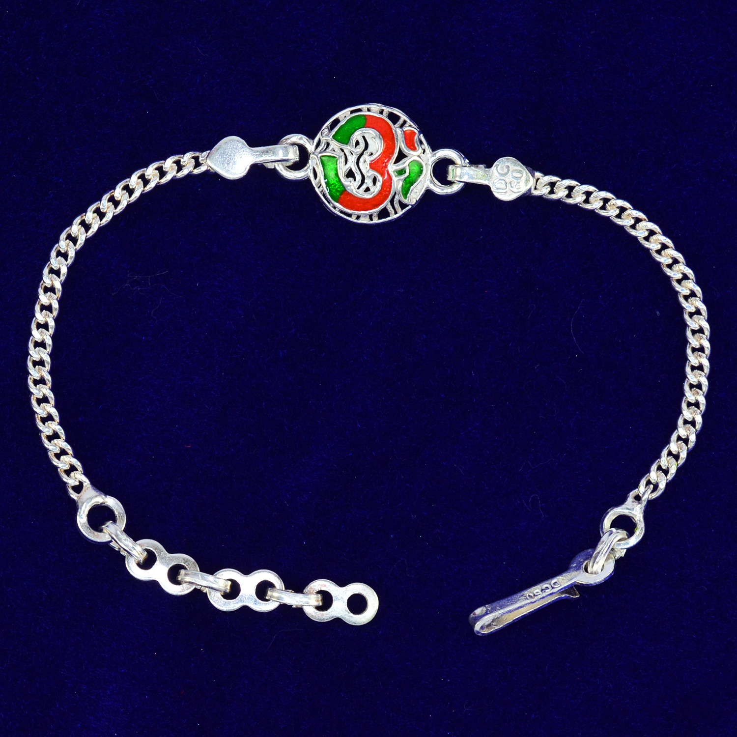 Auspicious Meena Work On God Pure Silver Rakhi for Brother