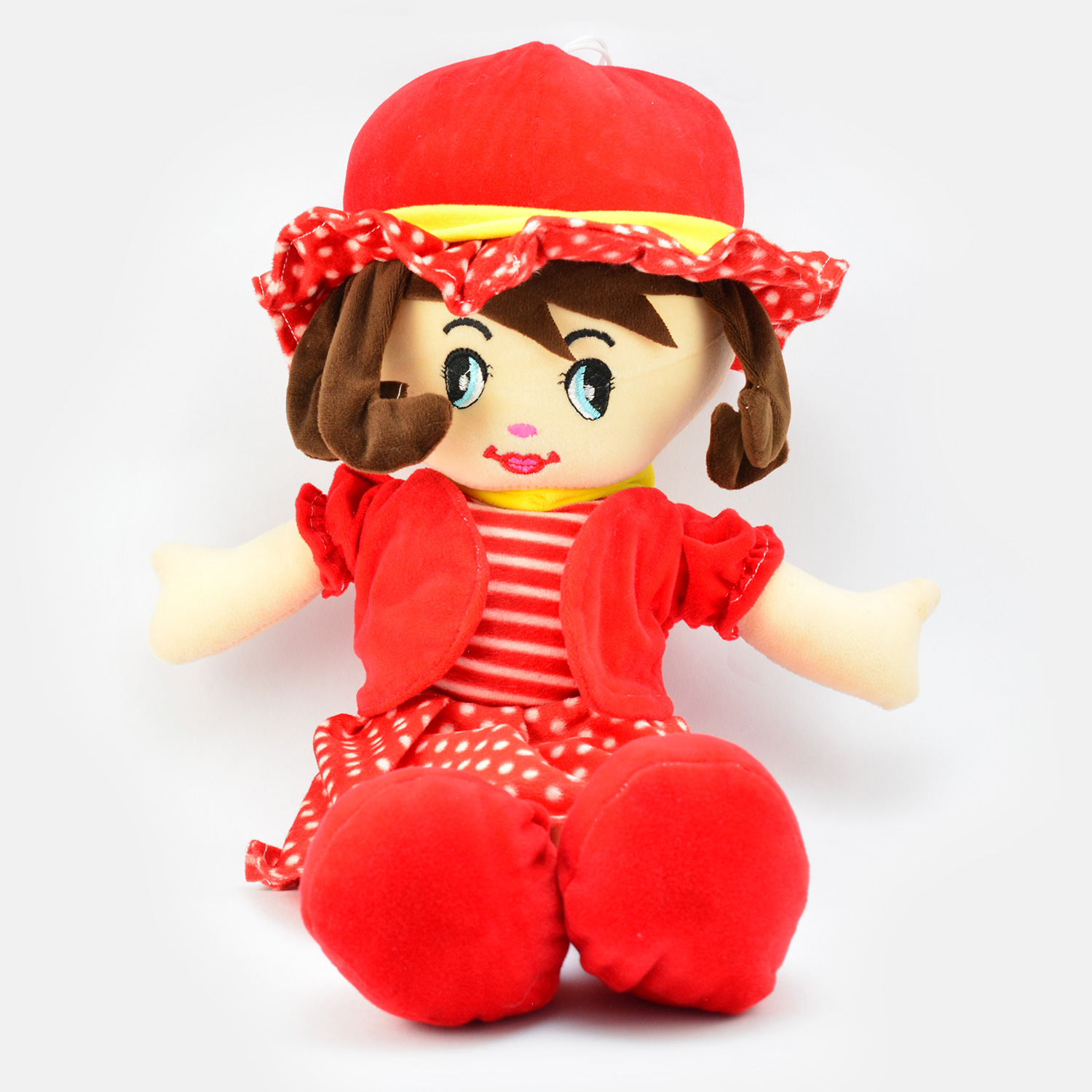 Polyester Sitting Doll In Red Dress for Girls