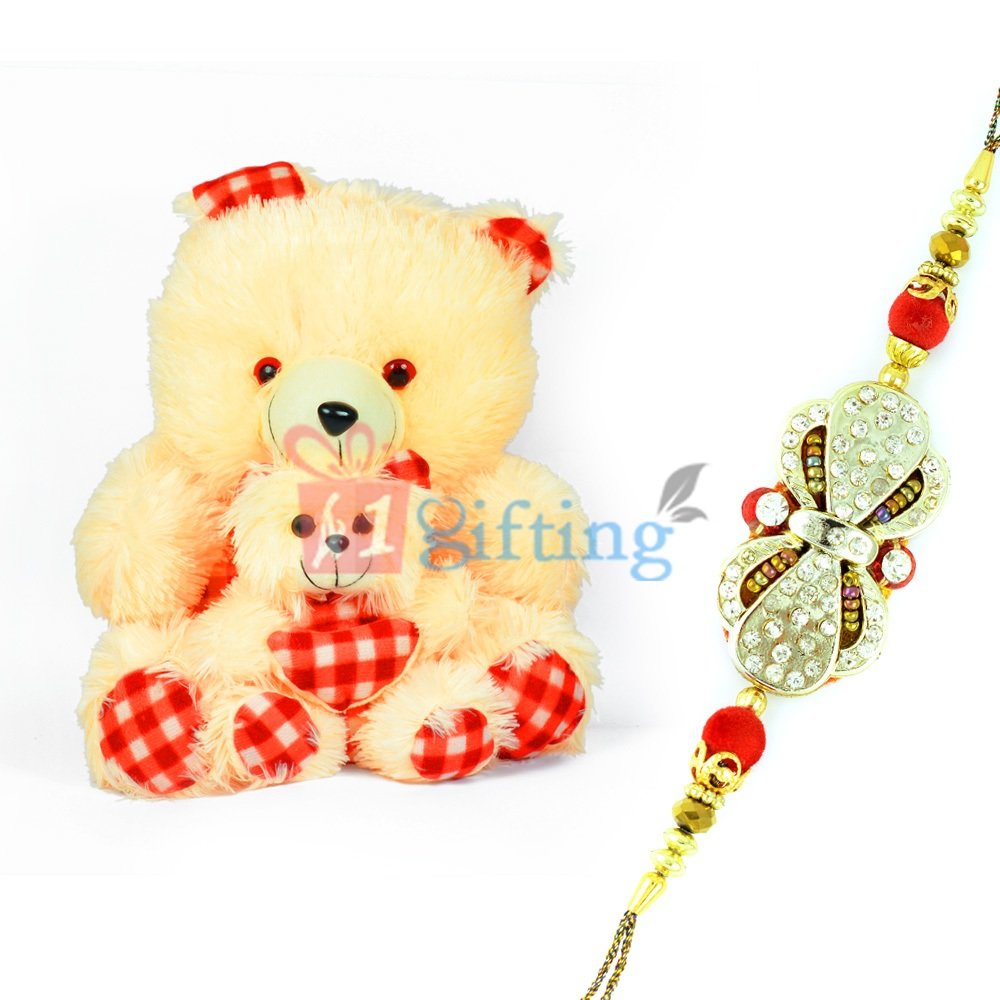 Creamy Soft Teddy Bear Toy n One Designer Rakhi 