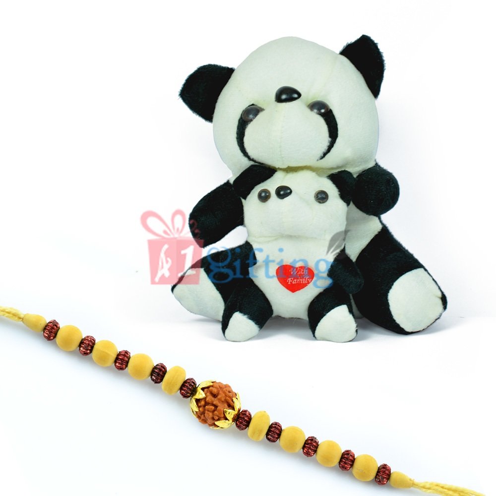 Black-White Stuffed Puppy Pair with One Thread Rakhi