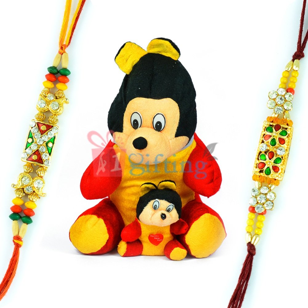 Cutty Monkey with Little Kid Soft Toy n 2 Diamond Rakhis