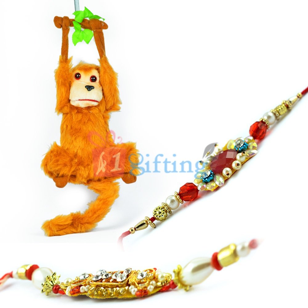 Hanging Money Stuffed Toy and Twin Awesome Pearl Rakhis