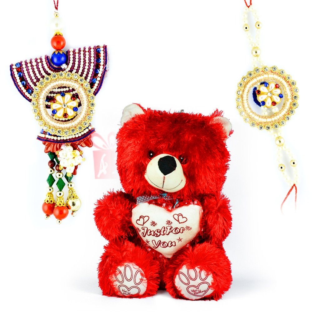 Red Soft Just 4 U Teddy Bear Toy n Awesome Jewel Bhaiya Bhabhi Rakhis