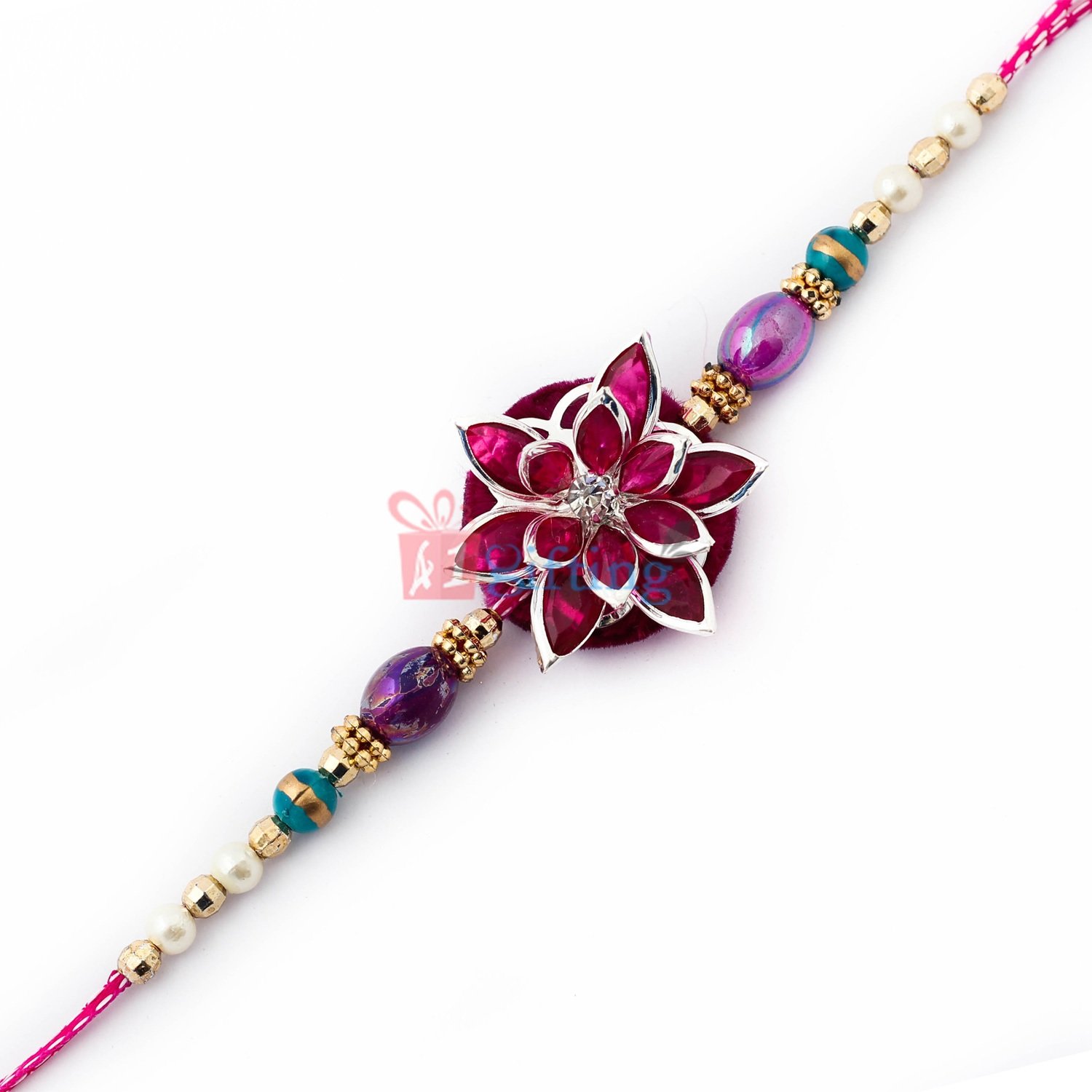 Royal color of magenta crystals and beads Rakhi