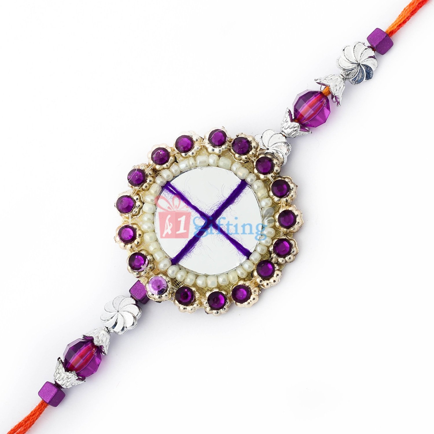 Royal Jaipuri handmade glass Rakhi with purple crystals
