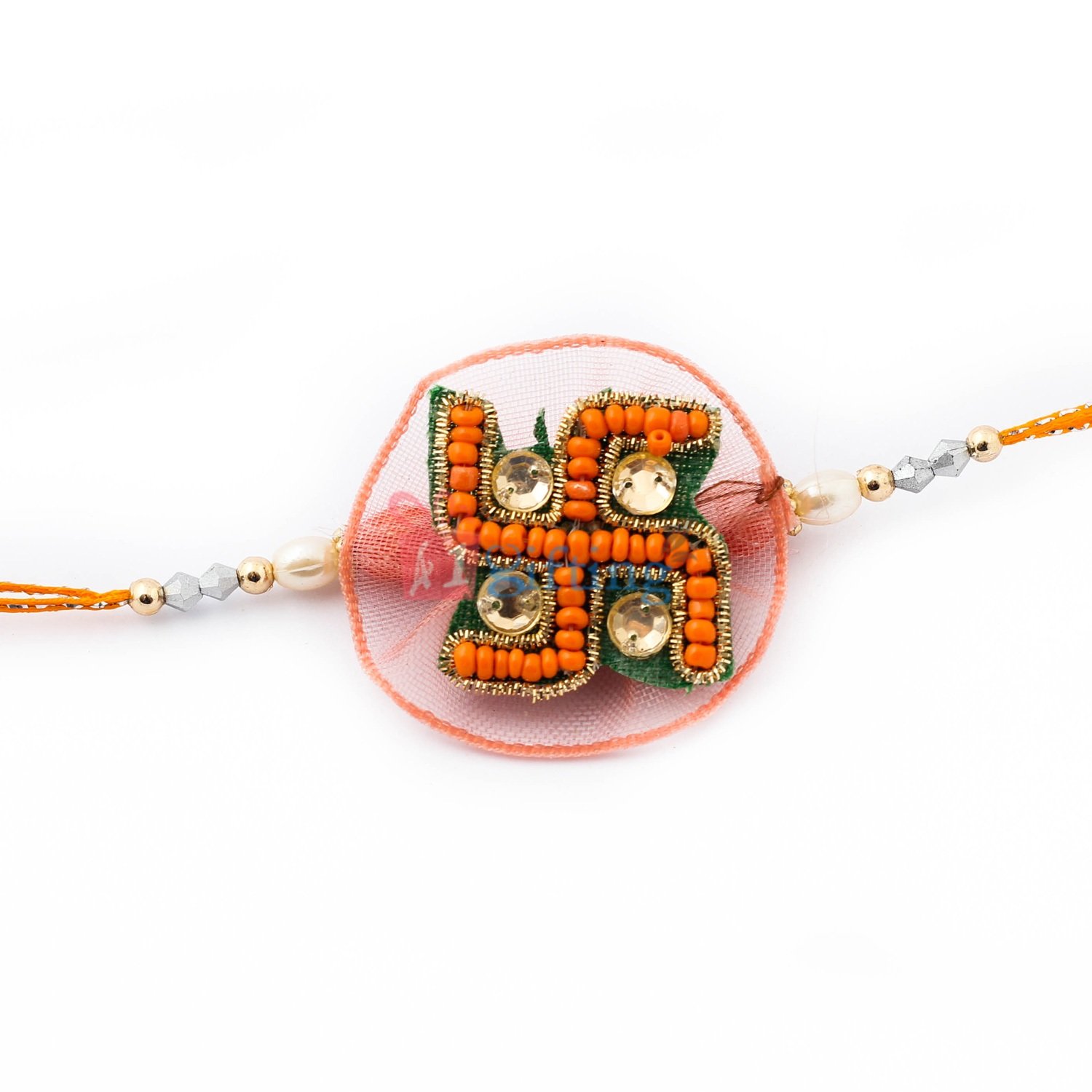 Royal sandalwood swastik base with orange beads