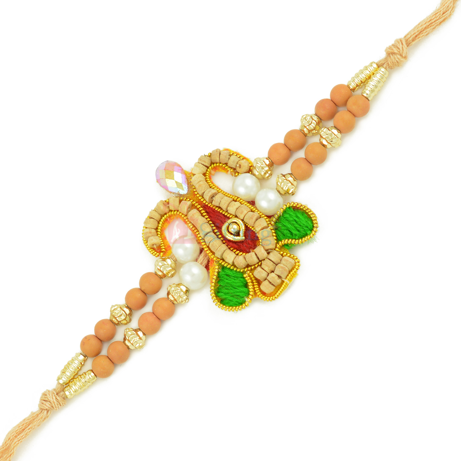 Elegant and Exclusive Golden and Beads Rakhi for Bhaiya