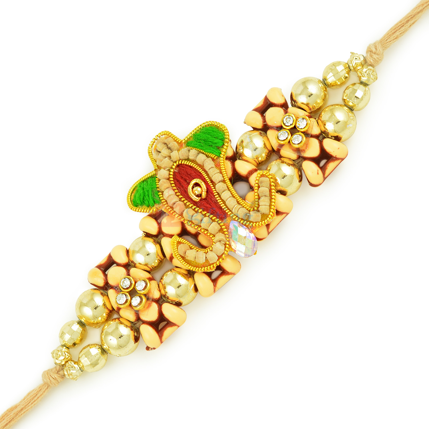 Desi Design Golden Sandalwood Rakhi with Beads