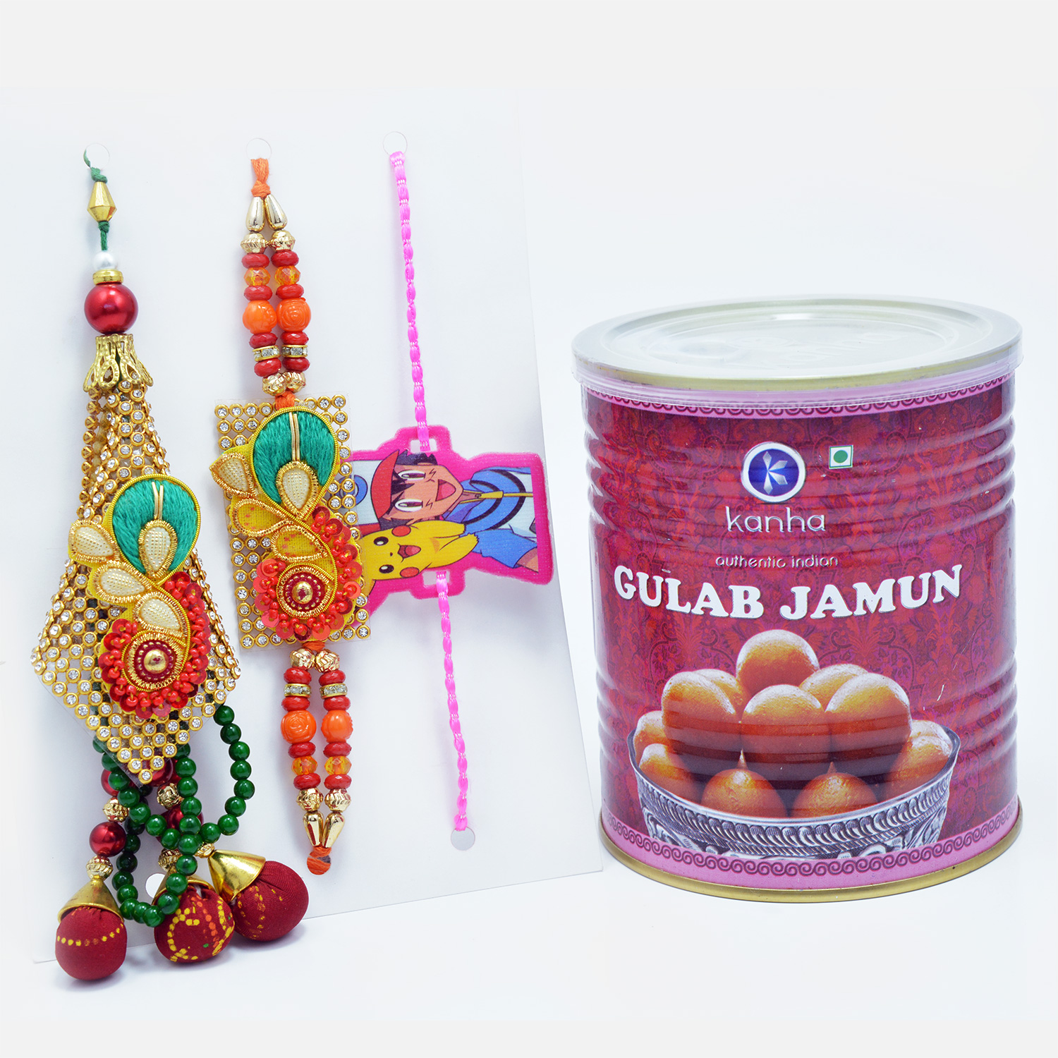 Delicious Kanha Gulab Jamun with Stunning Rakhi Set of 3