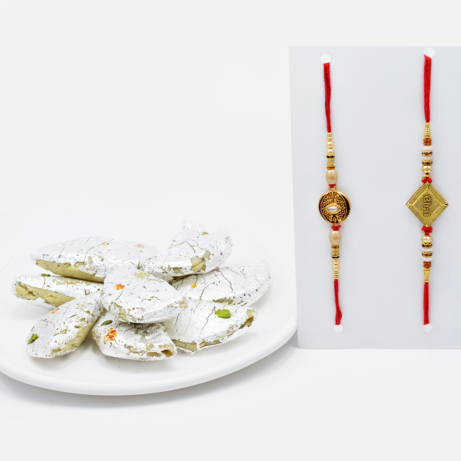 Golden Pearls Rakhi Set for Bhaiya with Flavoursome Kaju Gujia