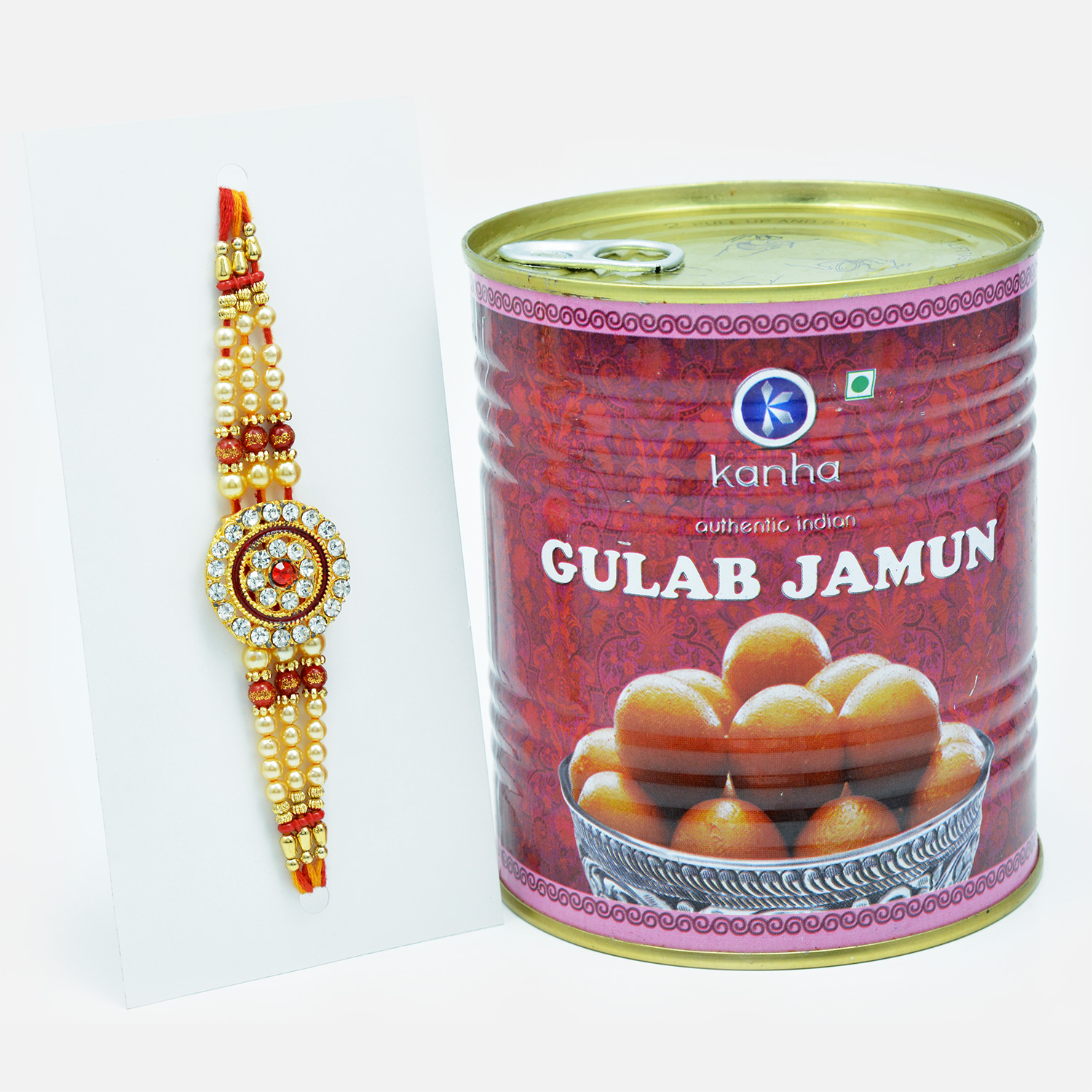 Diamonds and Pearls Everywhere Rakhi with Savory Gulab Jamun