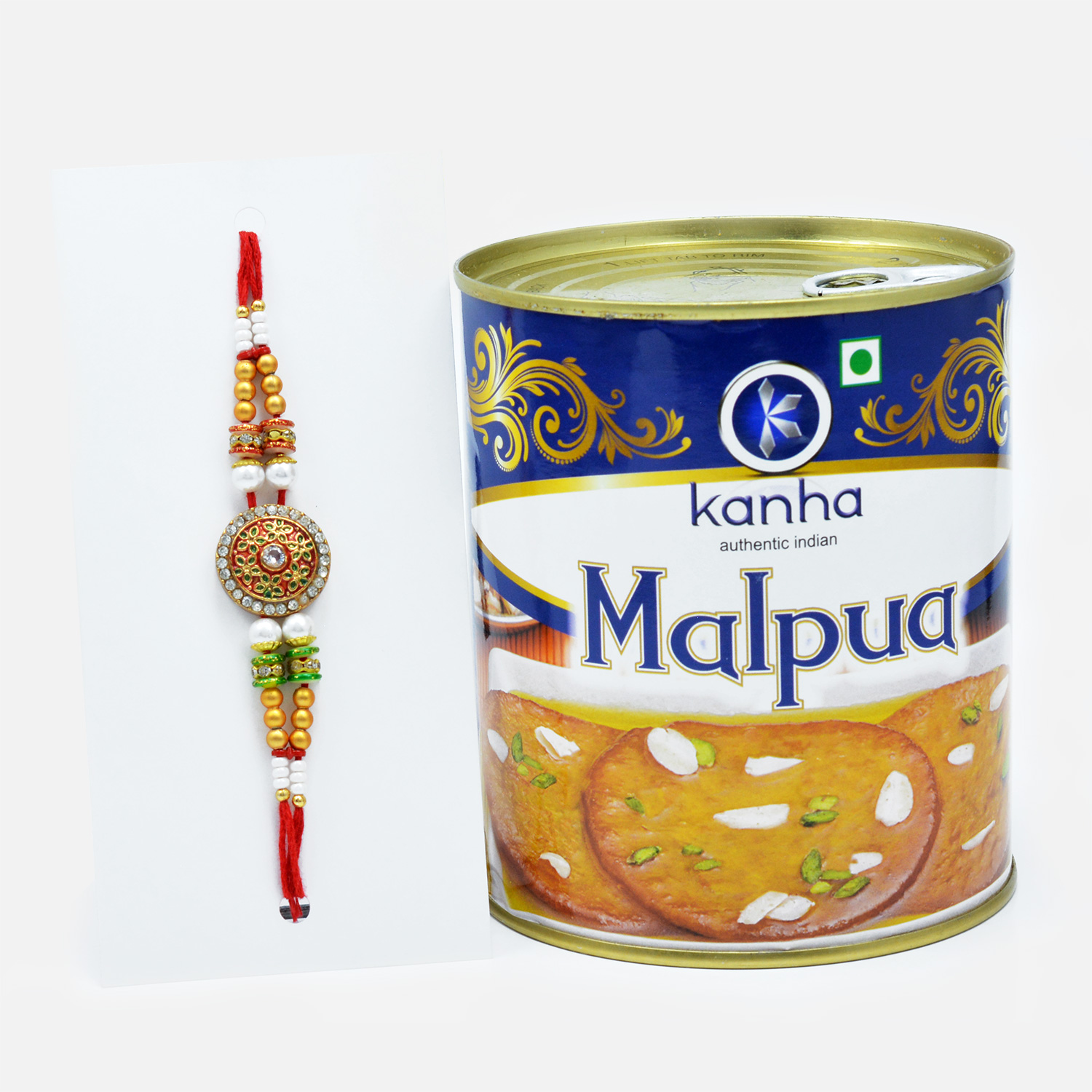 Authentic AD Worked Beautiful Rakhi with Fresh Kanha Malpua
